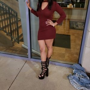 Burgundy knit dress.